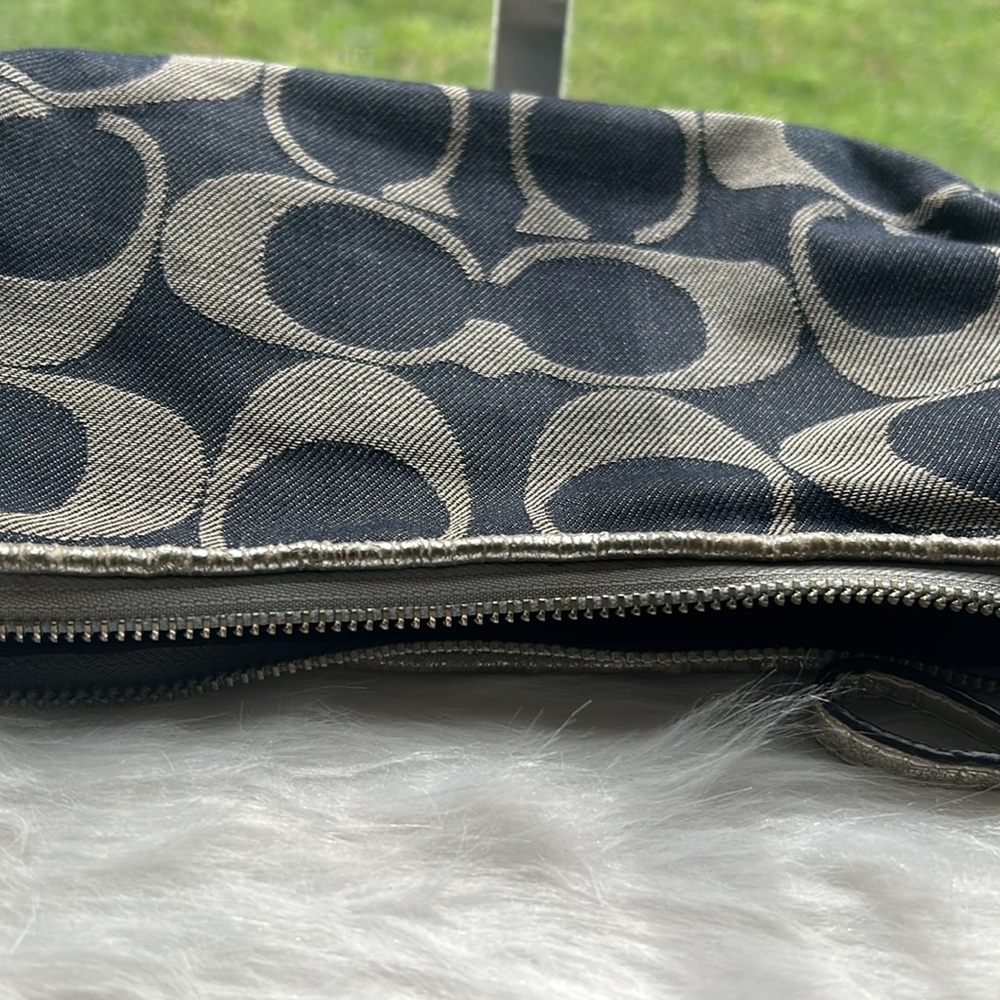 Coach Denim Blue/Grey signature stripe canvas shoulder bag - Picture 10 of 10